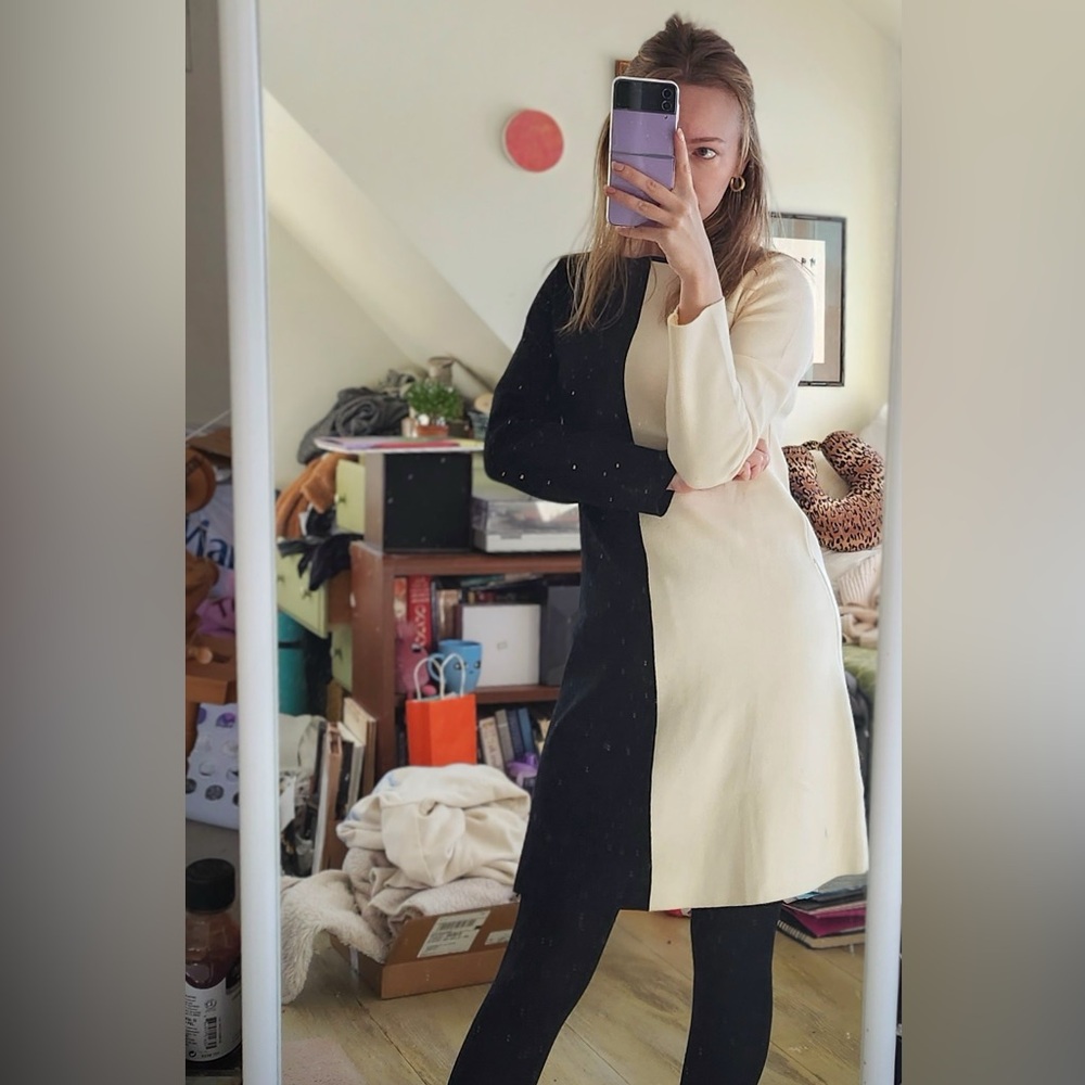 Zara Knit Two-Tone Black and Cream Dress